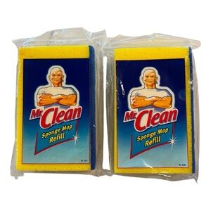 (2) Mr. Clean Sponge Mop Refill w/ Scrubber 2004 Vtg, 4230 for 4130 & 1010 NEW